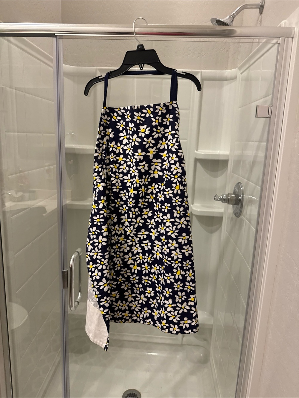 Navy Floral A-Line apron  with Yellow Accents